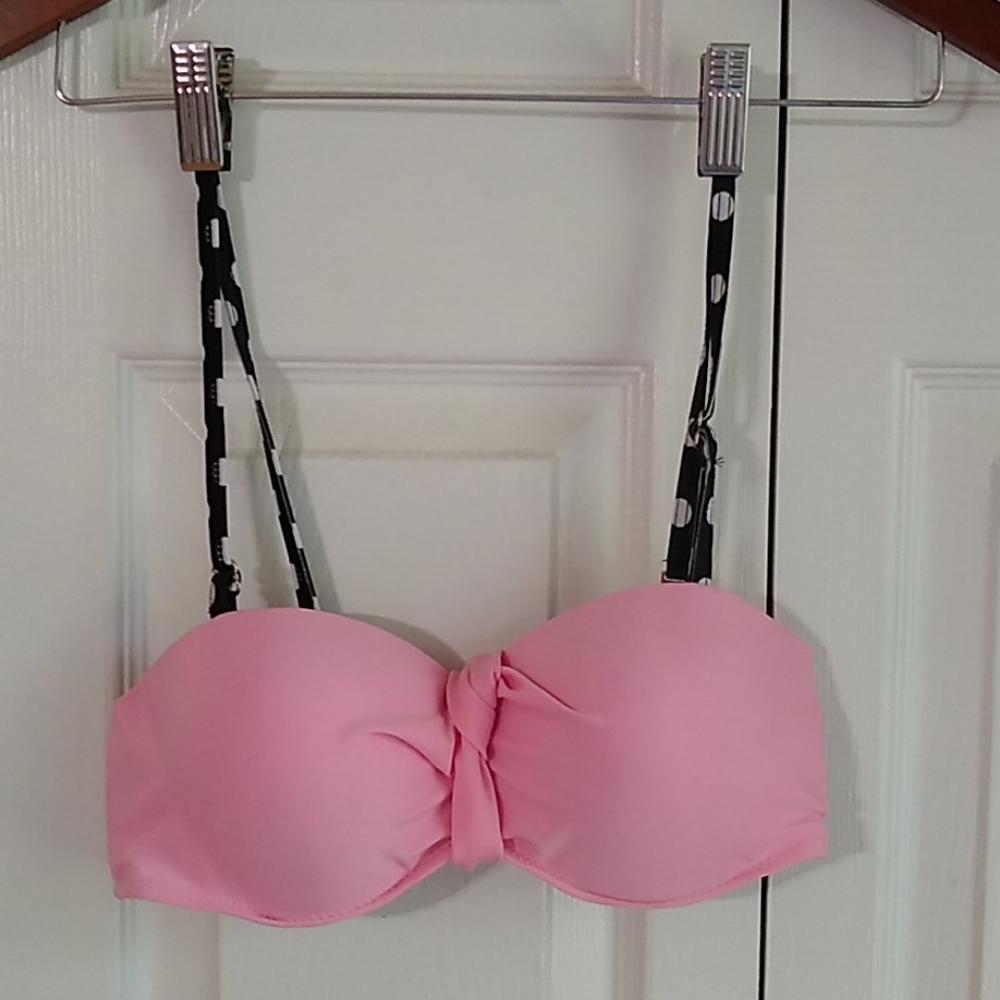 Pink with black straps  poka dots swim Top